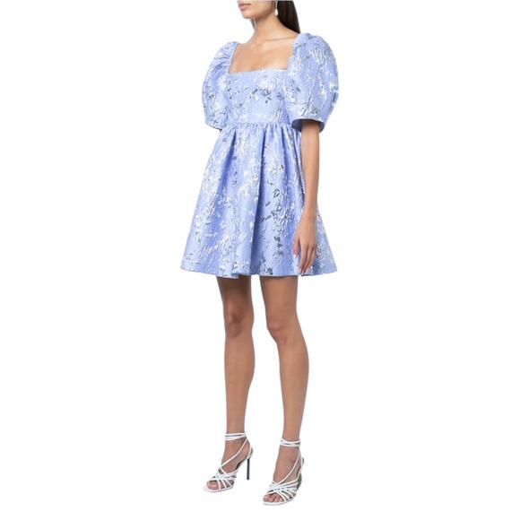 Jonathan Simkhai Kylie Periwinkle Jacquard Puff Sleeve Mini Dress 0 NWT - Picture 3 of 9